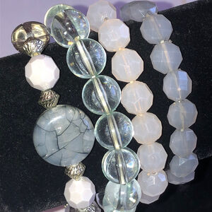 Lot of 4 Neutral Tone Beads Beaded Boho Stretchy Bracelets